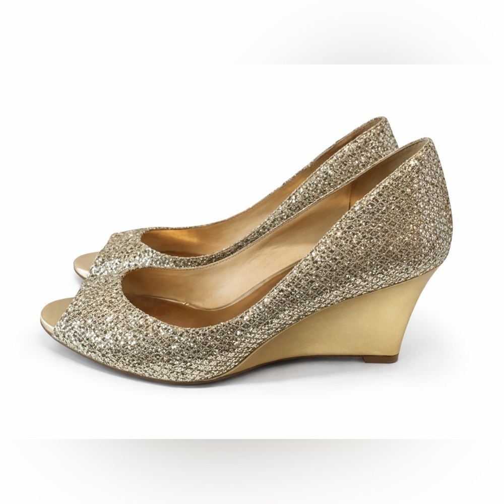 Badgley Mischka Gold Glitter Wedges for Special Occasions